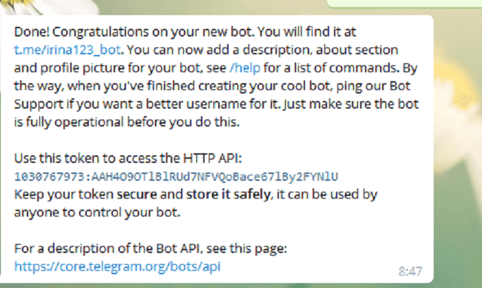 Telegram Bot API - unique authentication token